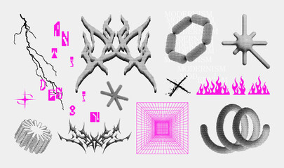 Wall Mural - pixel art, retro shapes and 3d elements, aesthetics bitmap and y2k. halftone shapes, pixel art, coll