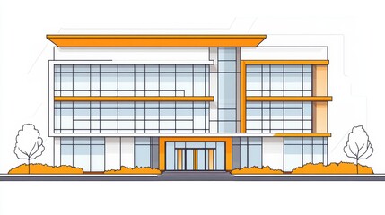 Wall Mural - Modern Architectural Design of a Stylish Office Building with Large Windows and Unique Orange Accents for Contemporary Urban Spaces