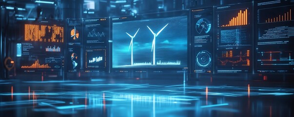 Poster - A futuristic analytics dashboard with wind energy visualizations, vibrant infographics, sleek and modern UI, innovative design, highly detailed, 4K resolution