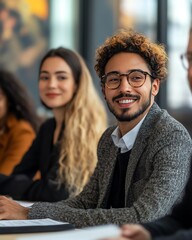 Leinwandbilder - A group of diverse business people working together in a modern office, collaborative teamwork concept, sleek design, highresolution, vibrant colors