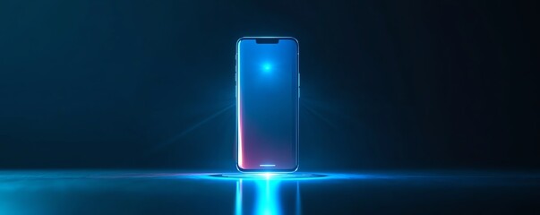 Fototapete - A phone in the center of the image projecting a glowing holographic AI assistant, minimalist design, personalized virtual helper, futuristic technology, highresolution