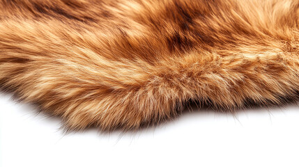 Brown fur isolated on white background. natural animal hair skin texture material, furry, fluffy and soft wool, shaggy, warm, fashion.