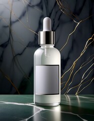 Wall Mural - Elegant serum bottle on dark marble.  Luxury skincare product.