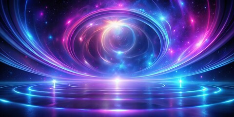 Wall Mural - Abstract Cosmic Scene with Glowing Nebula and Reflective Surface