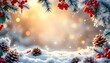 © iarm - snowflakes, blank, space, freeform, bordered, pinecones, holly, berries, red, icy, branches, winter, glow, background, seasonal, festive, holiday, Christmas, cold, nature, decorative, frosty, elegant,