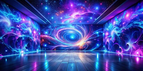 Wall Mural - cosmic nebula room with glowing floor and walls