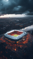 aerial view of principality stadium, cardiff, rain, night