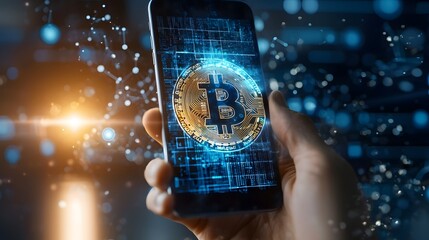 a young fintech developer coding a mobile banking app with cryptocurrency support