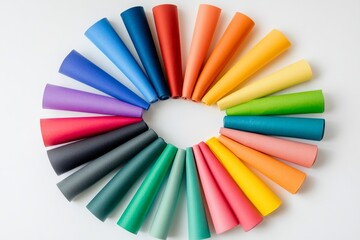 Wall Mural - Colorful cones arranged in a circle on white background.