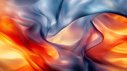 Poster - Vibrant fluid art with fiery orange and blue swirling patterns creating dynamic movement : Generative AI