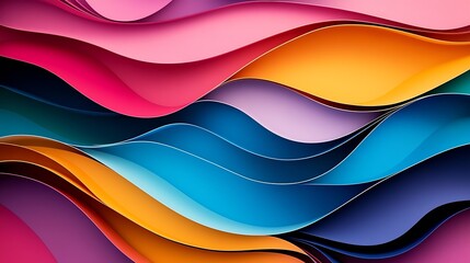Aufkleber - Colorful Abstract Wave Pattern with Vibrant Hues of Blue Pink Orange and Yellow : Generative AI