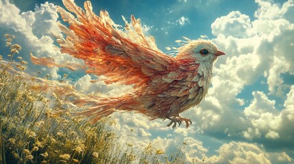 Wall Mural - Flight of Fantasy: A Dreamlike Bird in a Sunlit Sky