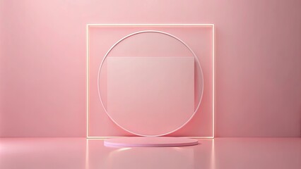 Wall Mural - minimalist pink product display with geometric shapes and subtle lighting