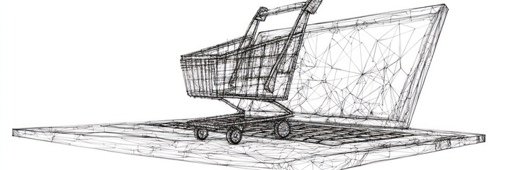 Aufkleber - Wireframe shopping cart on laptop.