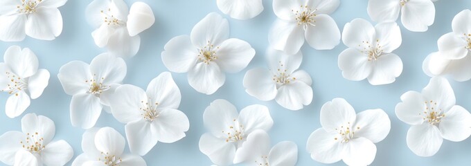 Aufkleber - White floral pattern on light blue.