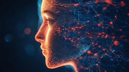 Poster - Futuristic Digital Profile of Woman with Neural Network Connections : Generative AI