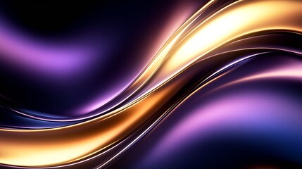 Fototapete - Stunning abstract digital art with swirling waves in vibrant purple and gold metallic tones : Generative AI