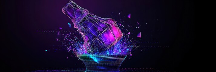 Aufkleber - Digital fist striking abstract bowl with particle effects.
