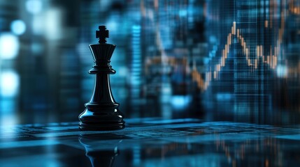 Poster - Black king chess piece against stock market data.