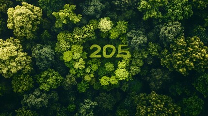 Wall Mural - Aerial View of Trees Forming Two Zero Five