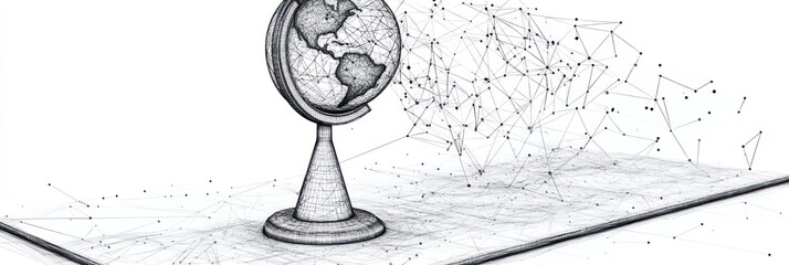 Poster - Globe with digital lines on white.