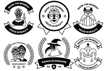 Wall Mural - set of illustrations in the concept of masks and parties in line illustration style