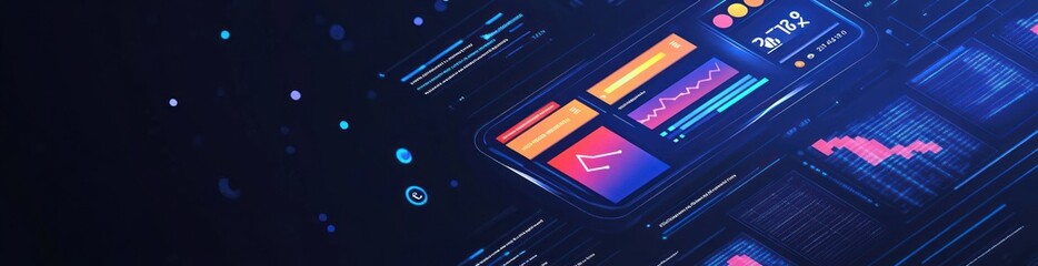Leinwandbilder - Abstract digital interface with data charts, graphs, on a dark background.