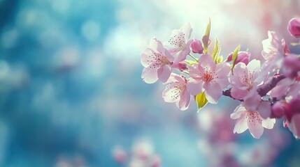 Aufkleber - Blossoming pink flowers with blurred background in sunlight.