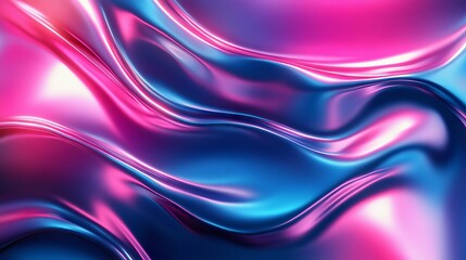 Wall Mural - vibrant abstract background illustration with shiny pink and blue wavy surfaces, colorful fluid patt