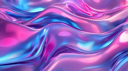 Wall Mural - vibrant abstract background illustration with shiny pink and blue wavy surfaces, colorful fluid patt