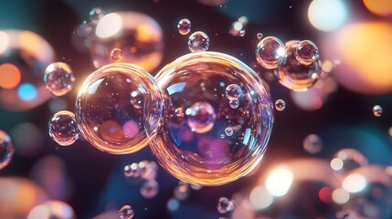 Wall Mural - intricate composition of iridescent bubbles forming unique shapes against soft gradient background