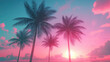 © Pavithiran - Outrun Synthwave style - 1990s retro aesthetic with palm trees and tropical sunset in pink and blue
