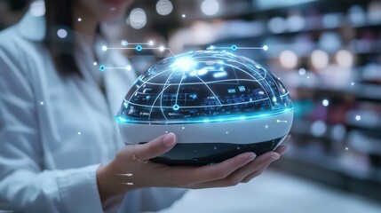 Wall Mural - a woman researcher integrates iot in retail, improving inventory management and customer experiences