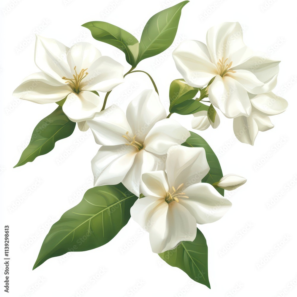 Beautiful Arabian Jasmine flower Clipart, isolated on a white ...