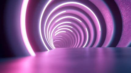 Wall Mural - A long tunnel with neon lights and a pinkish hue