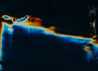 Wall Mural - dust scratch texture. distortion glitch. old film overlay. blue orange color stain light flare wave 