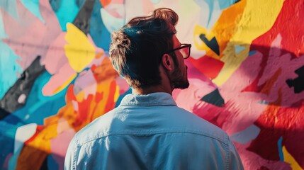 Wall Mural - a man advertising strategist uses ai-generated art, enhancing campaigns with cutting-edge visuals