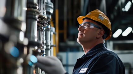 Wall Mural - a man process technician demonstrates the importance of lean manufacturing, reducing waste and maxim
