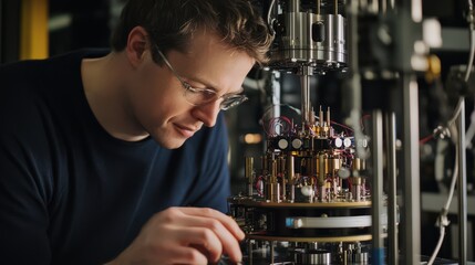 Wall Mural - a man tech innovator discusses advancements in quantum computing and simulation, exploring how they 