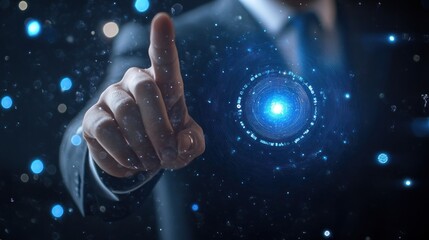 Wall Mural - digital innovation: a hand interacting with futuristic technology