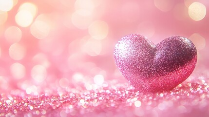 Wall Mural - panoramic heart-shaped glitter with soft bokeh lights on a sweet pink background for romantic and fe