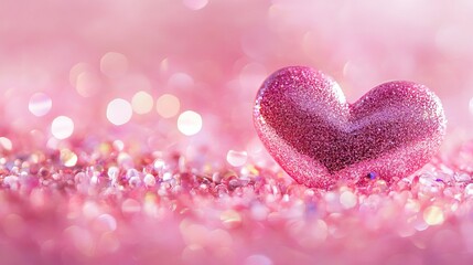 Wall Mural - panoramic heart-shaped glitter with soft bokeh lights on a sweet pink background for romantic and fe