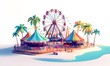 © Azril - Low poly park with beach, tents, carousel, ferris wheel.