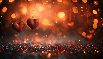 Romantic Valentine s Day Hearts Glitter Bokeh Lights Background