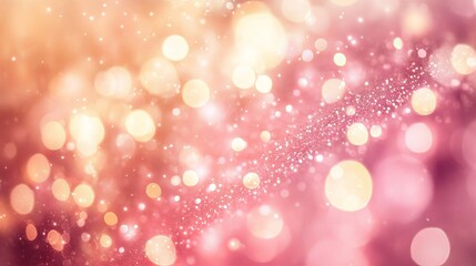 Wall Mural - soft pastel pink bokeh background with blurred golden lights, elegant and festive abstract backdrop 