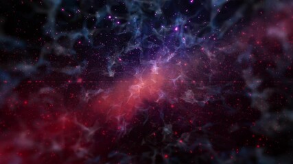 Wall Mural - artistic dark red blue cyber universe with lines dots triangle shapes animation.