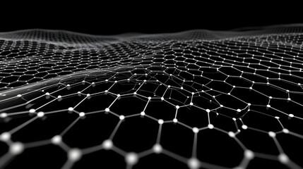 
Network connection concept black background vector illustration. Futuristic hexagon perspective wide angle lanscape. Futuristic honeycomb concept. 3d landscape. Big data digital background