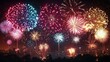 © harryaishi - A vibrant display of fireworks lighting up the night sky over a city skyline.