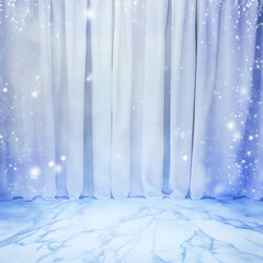 Wall Mural - a curtain is hanging in front of a blue wall. the curtain is white and the wall is a deep shade of b