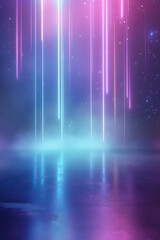 Wall Mural - a colorful, neon light display with a blue sky background. the sky is filled with stars and the ligh